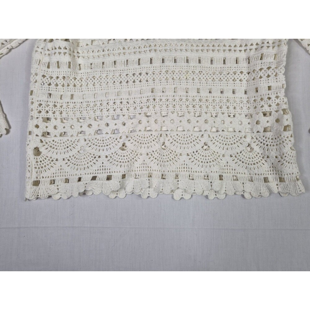 Sezane Top Women's Size Medium White Beige Cotton Long Sleeve Crochet Knit - Picture 8 of 11